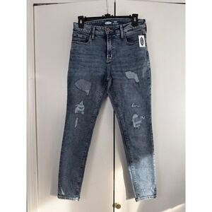 Old Navy Rockstar Super Skinny High Rise Jeans Distressed Blue Petite Size 8